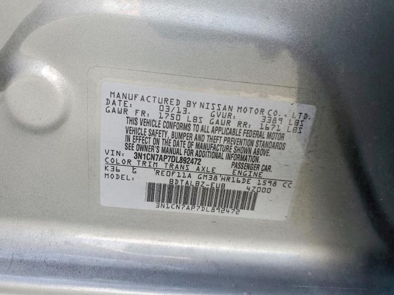 Продаж на аукціоні авто 2013 Nissan Versa, vin: 3N1CN7AP7DL892472, номер лоту: 77033685