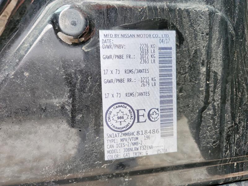 2017 Nissan Rogue მანქანა იყიდება აუქციონზე, vin: 5N1AT2MM6HC818486, აუქციონის ნომერი: 74557365