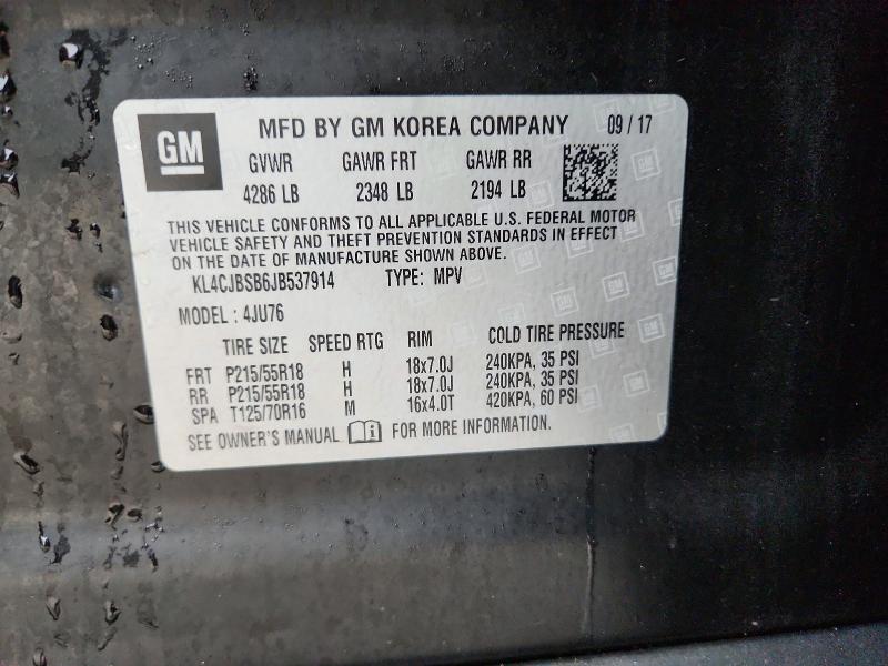 77892105 :رقم المزاد ، KL4CJBSB6JB537914 vin ، 2018 Buick Encore مزاد بيع