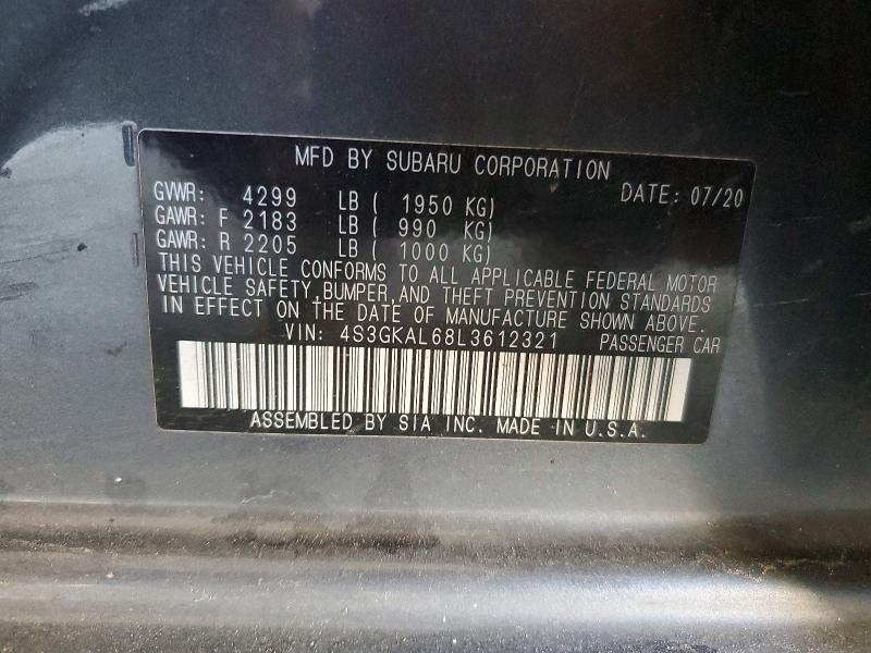 75806445 :رقم المزاد ، 4S3GKAL68L3612321 vin ، 2020 Subaru Impreza مزاد بيع