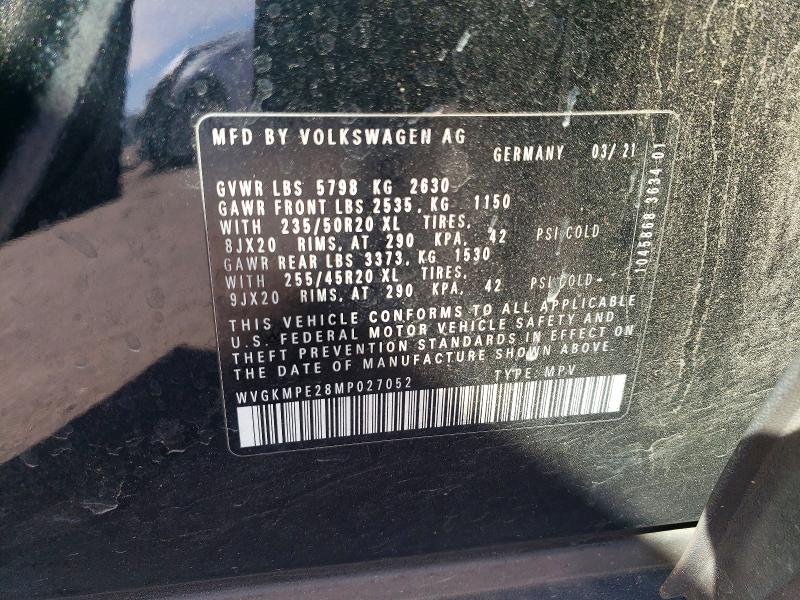 2021 Volkswagen Id.4 მანქანა იყიდება აუქციონზე, vin: WVGKMPE28MP027052, აუქციონის ნომერი: 78414865