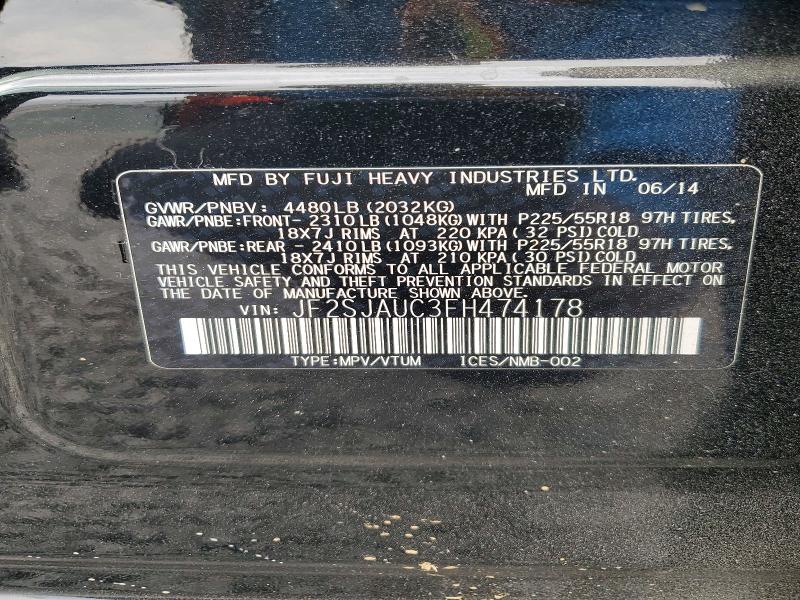 Продажа на аукционе авто 2015 Subaru Forester, vin: JF2SJAUC3FH474178, номер лота: 78304765