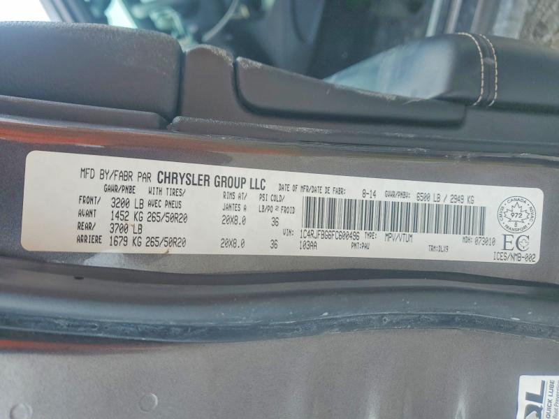 Продаж на аукціоні авто 2015 Jeep Grand Cher, vin: 1C4RJFBG6FC600496, номер лоту: 75578185