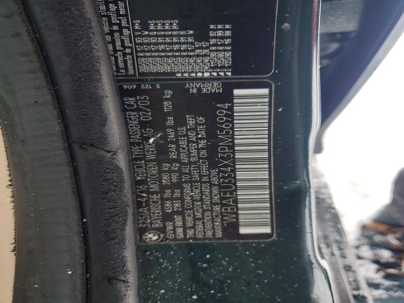 2003 Bmw 325 მანქანა იყიდება აუქციონზე, vin: WBAEU334X3PM56994, აუქციონის ნომერი: 77718935