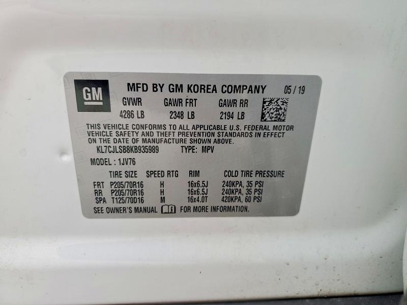 Aukcja sprzedaży 2019 Chevrolet Trax, vin: KL7CJLSB8KB935989, numer aukcji: 78605195