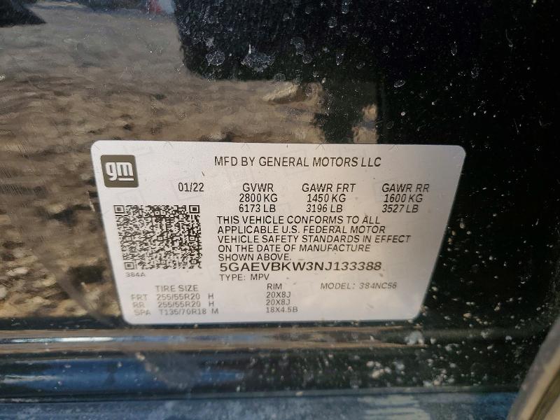 2022 Buick Enclave მანქანა იყიდება აუქციონზე, vin: 5GAEVBKW3NJ133388, აუქციონის ნომერი: 77599935