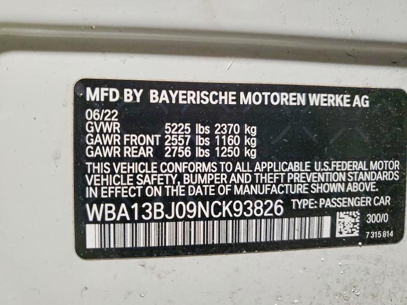 2022 Bmw 530 მანქანა იყიდება აუქციონზე, vin: WBA13BJ09NCK93826, აუქციონის ნომერი: 75038585