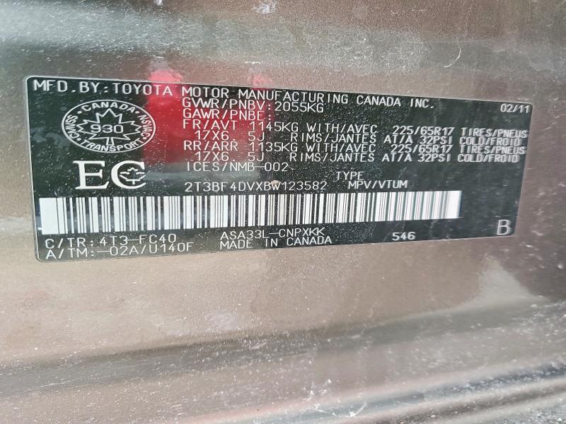 78919605 :رقم المزاد ، 2T3BF4DVXBW123582 vin ، 2011 Toyota Rav4 4dr 4wd مزاد بيع