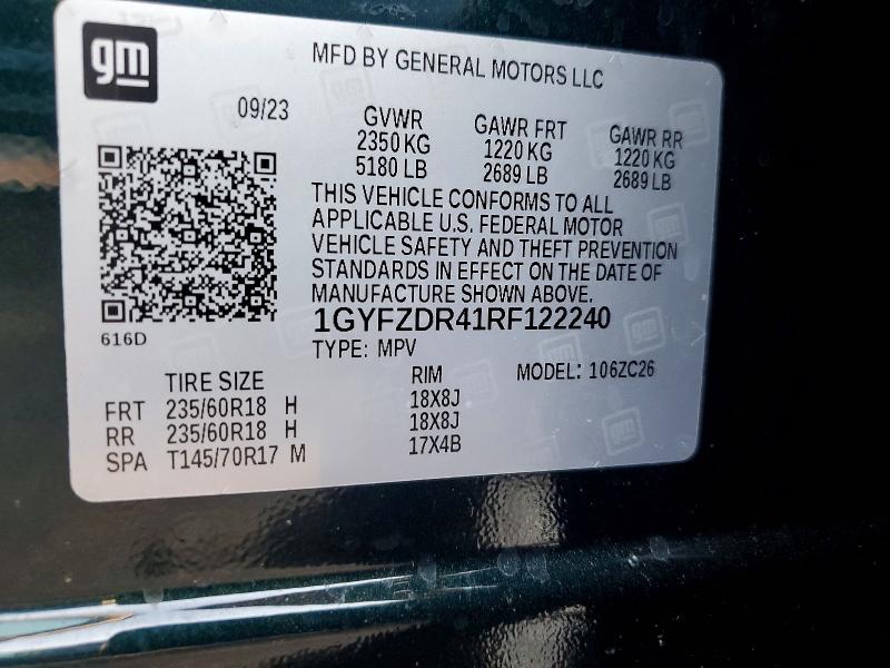 76494985 :رقم المزاد ، 1GYFZDR41RF122240 vin ، 2024 Cadillac Xt4 مزاد بيع