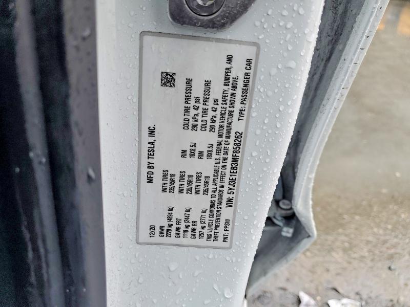 Продаж на аукціоні авто 2021 Tesla Model 3, vin: 5YJ3E1EB3MF858262, номер лоту: 76246035