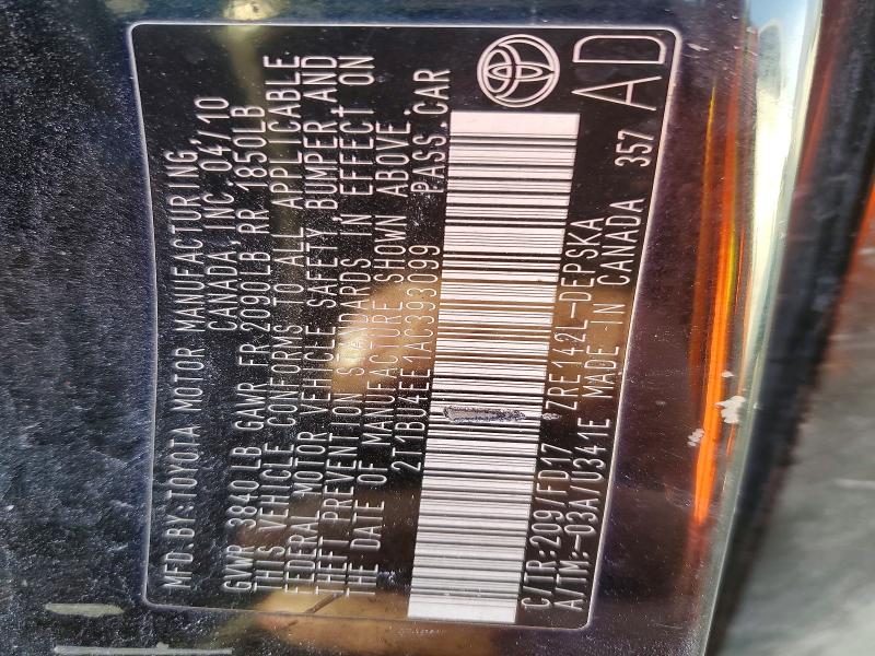 Продаж на аукціоні авто 2010 Toyota Corolla, vin: 2T1BU4EE1AC393099, номер лоту: 76862515