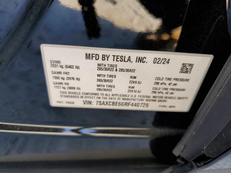 76454195 :رقم المزاد ، 7SAXCBE66RF440725 vin ، 2024 Tesla Model X مزاد بيع