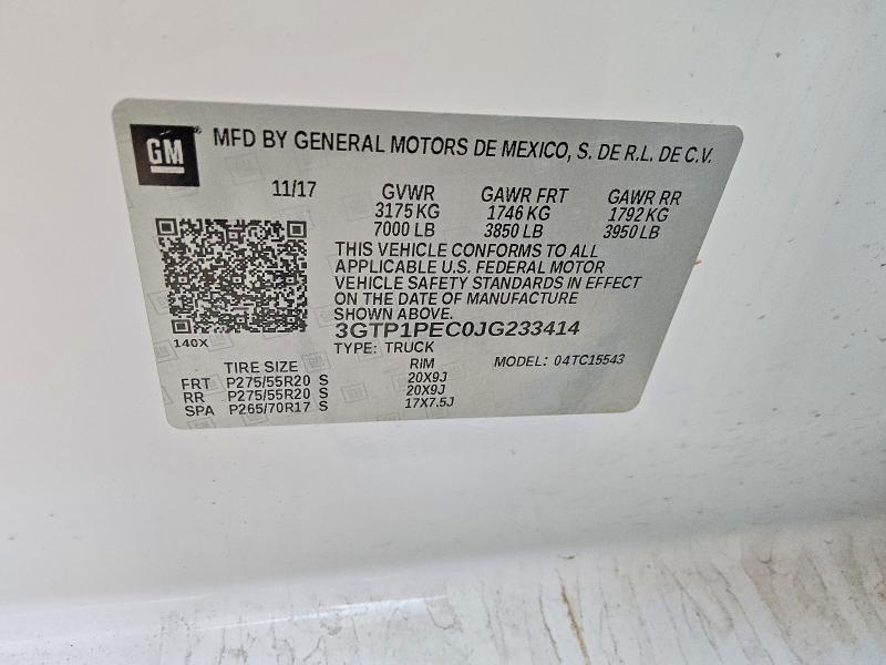2018 Gmc Sierra მანქანა იყიდება აუქციონზე, vin: 3GTP1PEC0JG233414, აუქციონის ნომერი: 95823355