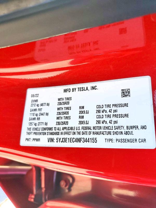 Aukcja sprzedaży 2022 Tesla Model 3, vin: 5YJ3E1EC4NF344155, numer aukcji: 78730915