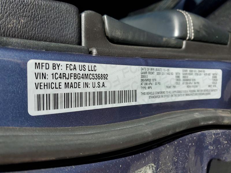 Продаж на аукціоні авто 2021 Jeep Grand Cherokee, vin: 1C4RJFBG4MC536892, номер лоту: 77141275