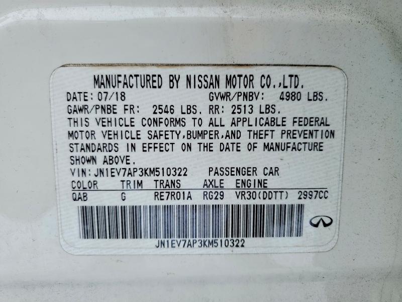 Продажа на аукционе авто 2019 Infiniti Q50, vin: JN1EV7AP3KM510322, номер лота: 74868105