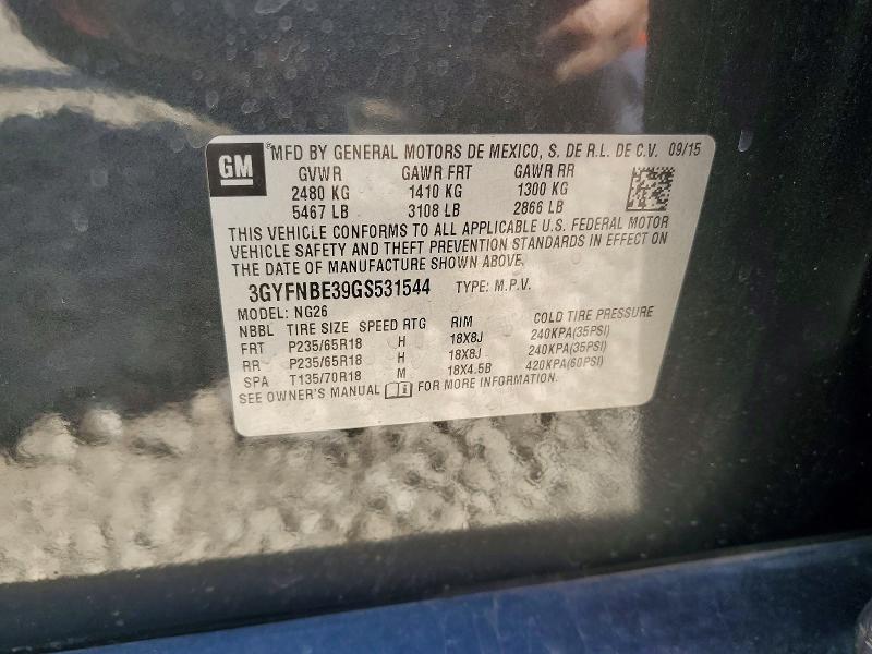 76554725 :رقم المزاد ، 3GYFNBE39GS531544 vin ، 2016 Cadillac Srx مزاد بيع