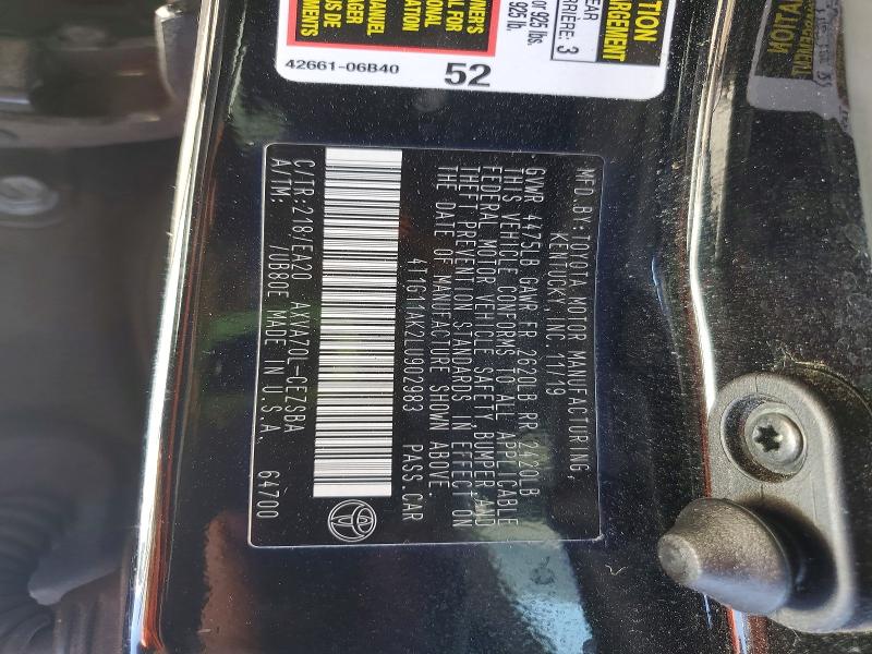 77185495 :رقم المزاد ، 4T1G11AK2LU902983 vin ، 2020 Toyota Camry مزاد بيع