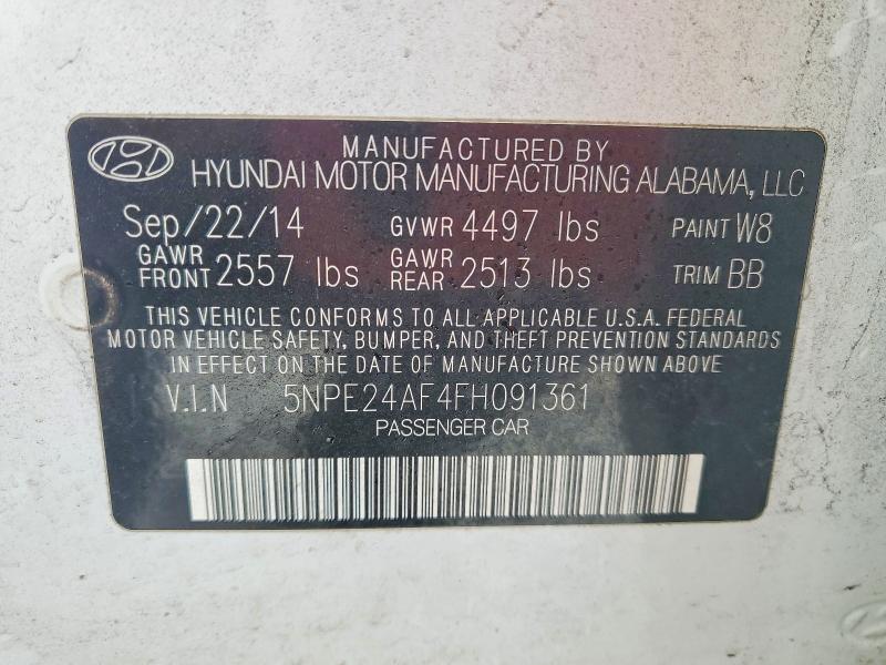 2015 Hyundai Sonata მანქანა იყიდება აუქციონზე, vin: 5NPE24AF4FH091361, აუქციონის ნომერი: 76996905