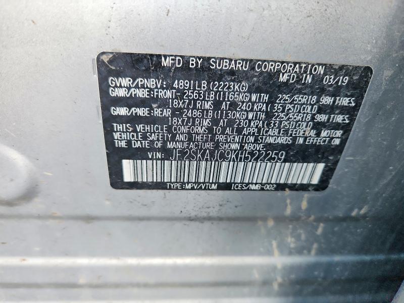 Aukcja sprzedaży 2019 Subaru Forester, vin: JF2SKAJC9KH522259, numer aukcji: 98055555