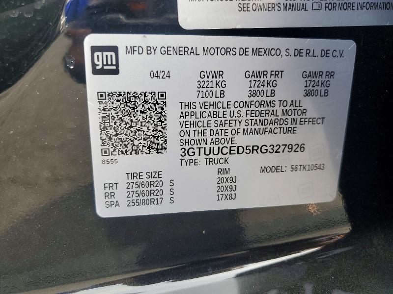 Продаж на аукціоні авто 2024 Gmc Sierra, vin: 3GTUUCED5RG327926, номер лоту: 76016285