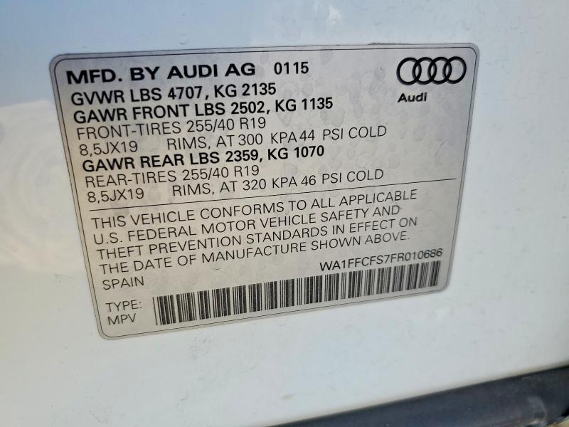 2015 Audi Q3 მანქანა იყიდება აუქციონზე, vin: WA1FFCFS7FR010686, აუქციონის ნომერი: 78221245