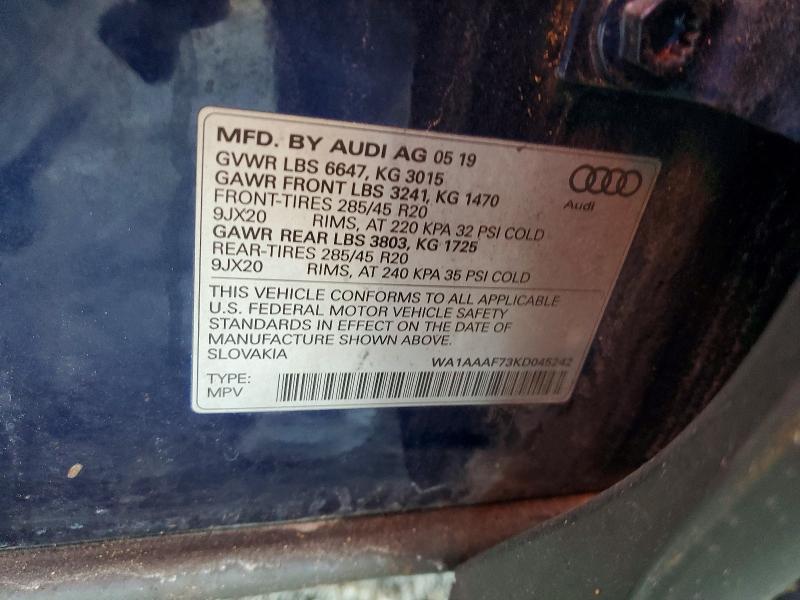 Aukcja sprzedaży 2019 Audi Q7 Premium, vin: WA1AAAF73KD045242, numer aukcji: 76556625