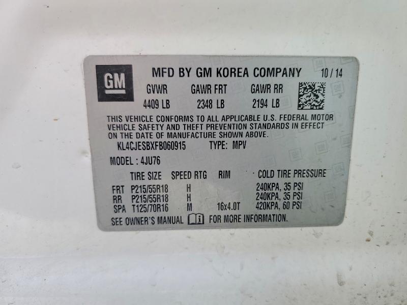 2015 Buick Encore მანქანა იყიდება აუქციონზე, vin: KL4CJESBXFB060915, აუქციონის ნომერი: 77218485