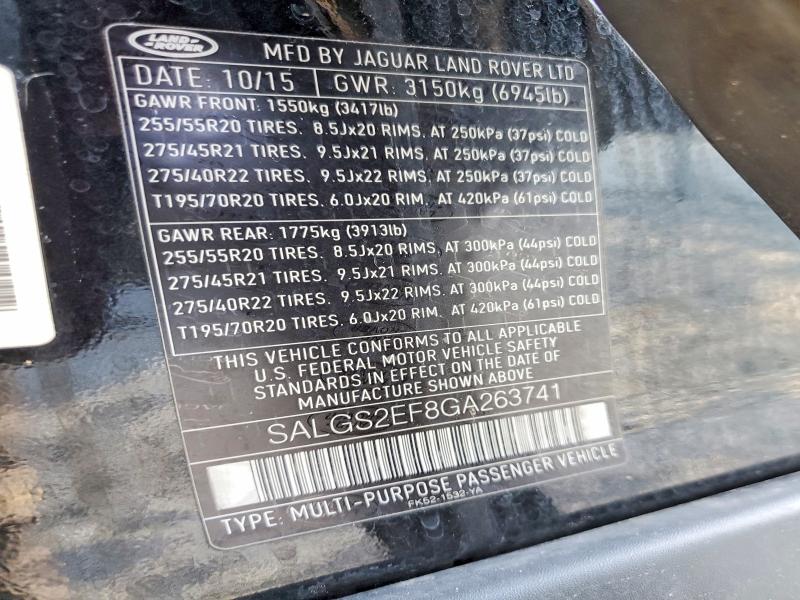 Aukcja sprzedaży 2016 Land Rover Range Rove, vin: SALGS2EF8GA263741, numer aukcji: 77295755