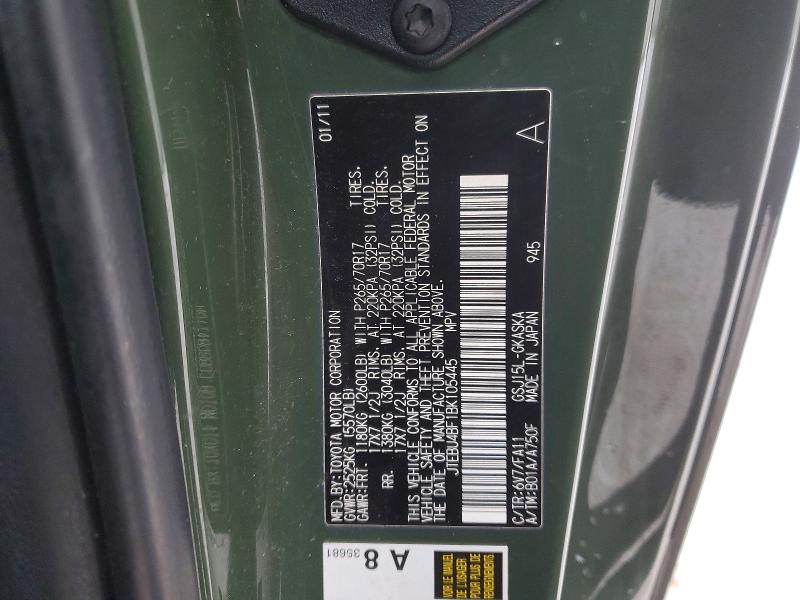 Aukcja sprzedaży 2011 Toyota Fj Cruiser, vin: JTEBU4BF1BK105445, numer aukcji: 76074855