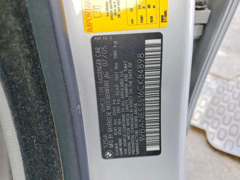 2006 Bmw 525 მანქანა იყიდება აუქციონზე, vin: WBANE53516CK84898, აუქციონის ნომერი: 76654735