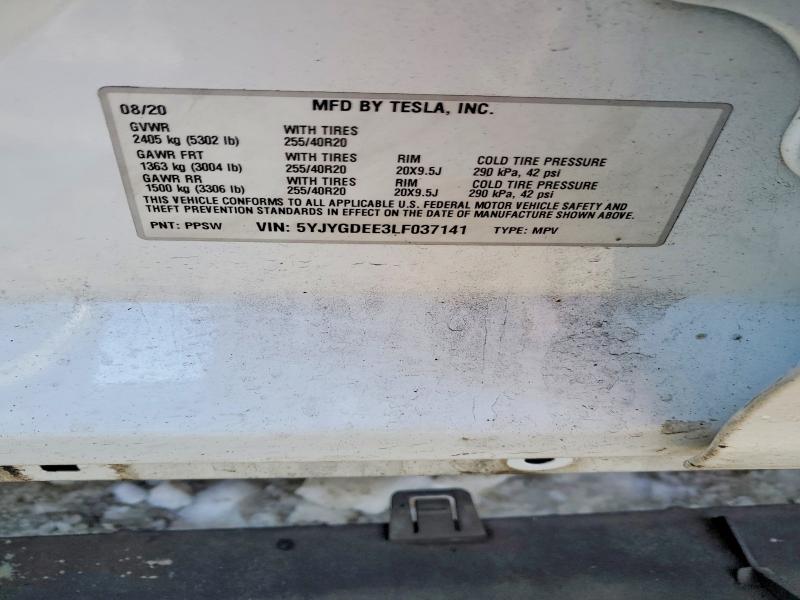 Aukcja sprzedaży 2020 Tesla Model Y, vin: 5YJYGDEE3LF037141, numer aukcji: 76835815