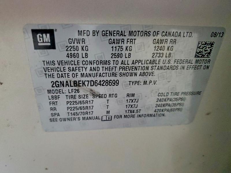 Aukcja sprzedaży 2013 Chevrolet Equinox, vin: 2GNALBEK7D6428699, numer aukcji: 78428595