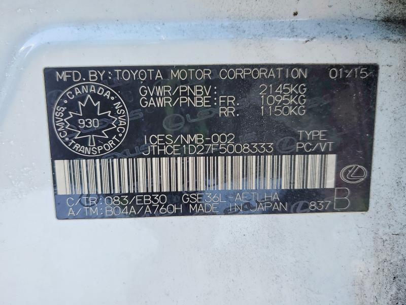 Продаж на аукціоні авто 2015 Lexus Is 350, vin: JTHCE1D27F5008333, номер лоту: 74953015