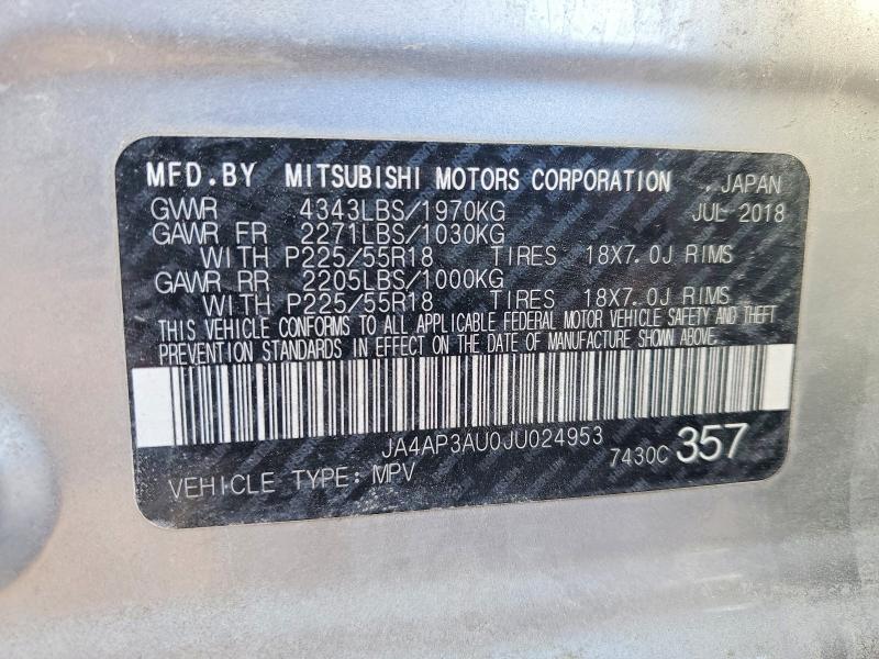77332395 :رقم المزاد ، JA4AP3AU0JU024953 vin ، 2018 Mitsubishi Outlander Sport مزاد بيع