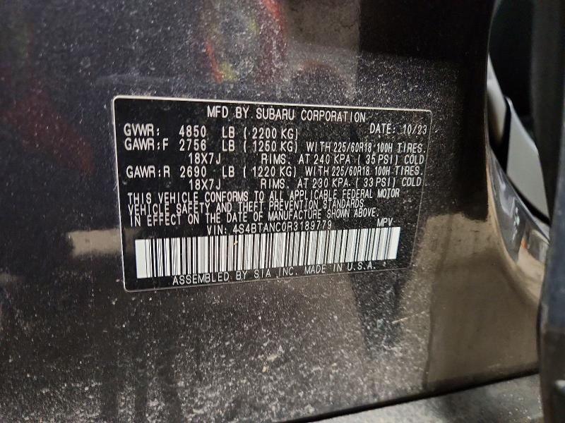 75467385 :رقم المزاد ، 4S4BTANC0R3189779 vin ، 2024 Subaru Outback مزاد بيع