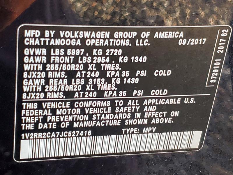 77921965 :رقم المزاد ، 1V2RR2CA7JC527416 vin ، 2018 Volkswagen Atlas مزاد بيع