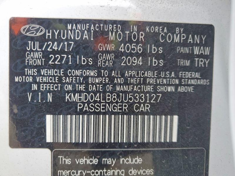77878935 :رقم المزاد ، KMHD04LB8JU533127 vin ، 2018 Hyundai Elantra مزاد بيع