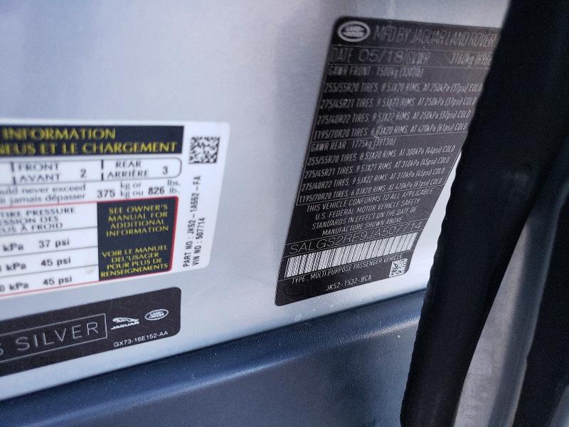 Aukcja sprzedaży 2018 Land Rover Range Rover, vin: SALGS2RE9JA507714, numer aukcji: 77645365