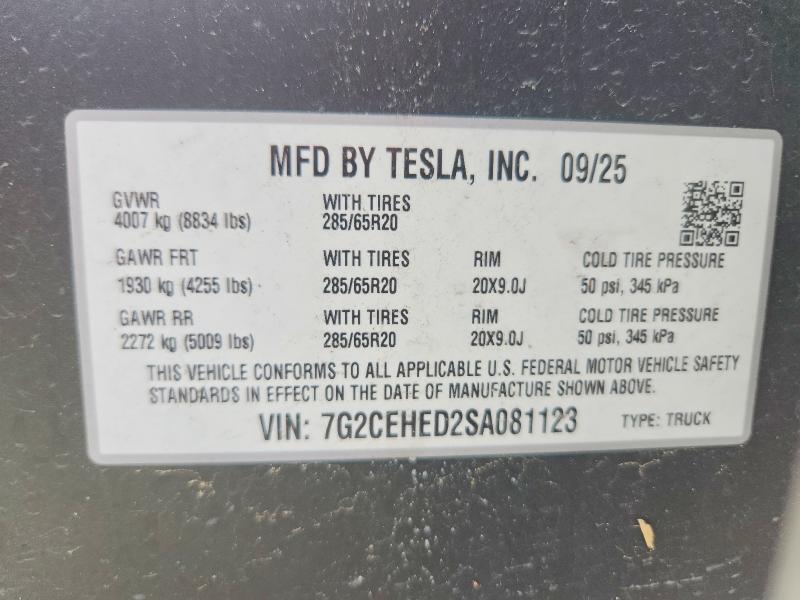 Aukcja sprzedaży 2025 Tesla Cybertruck, vin: 7G2CEHED2SA081123, numer aukcji: 75792055