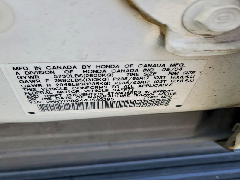 2004 Acura Mdx მანქანა იყიდება აუქციონზე, vin: 2HNYD18944H539295, აუქციონის ნომერი: 76282275