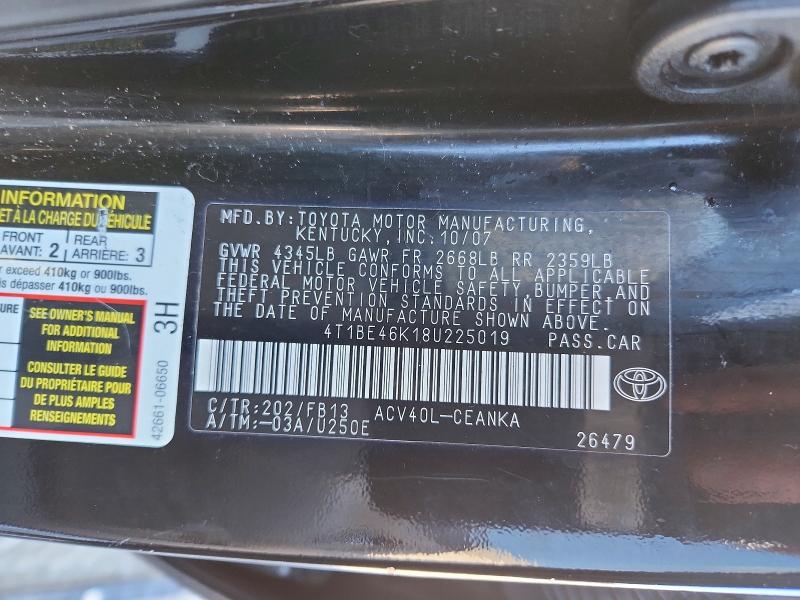 75265995 :رقم المزاد ، 4T1BE46K18U225019 vin ، 2008 Toyota Camry مزاد بيع