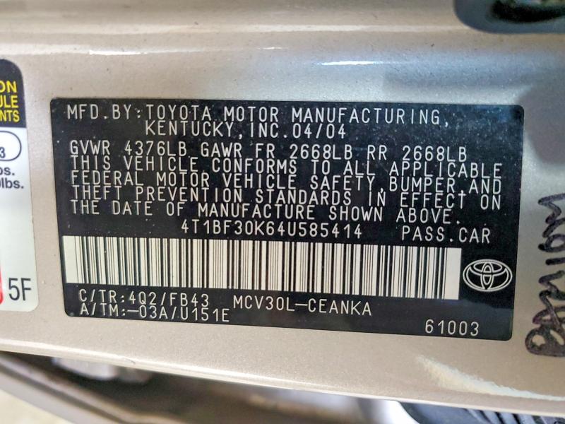 Aukcja sprzedaży 2004 Toyota Camry Le, vin: 4T1BF30K64U585414, numer aukcji: 76635325