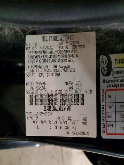 Продажа на аукционе авто 2010 Ford Fusion, vin: 3FAHP0HA8AR254901, номер лота: 75383345
