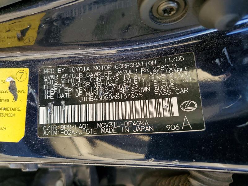 78543635 :رقم المزاد ، JTHBA30G865164675 vin ، 2006 Lexus Es مزاد بيع