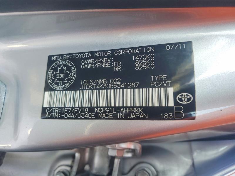 2011 Toyota Yaris მანქანა იყიდება აუქციონზე, vin: JTDKT4K30B5341287, აუქციონის ნომერი: 76784485