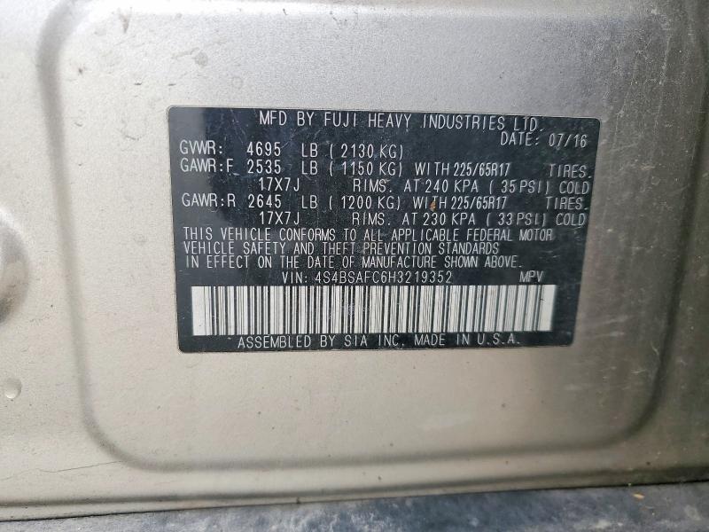 76670795 :رقم المزاد ، 4S4BSAFC6H3219352 vin ، 2017 Subaru Outback مزاد بيع