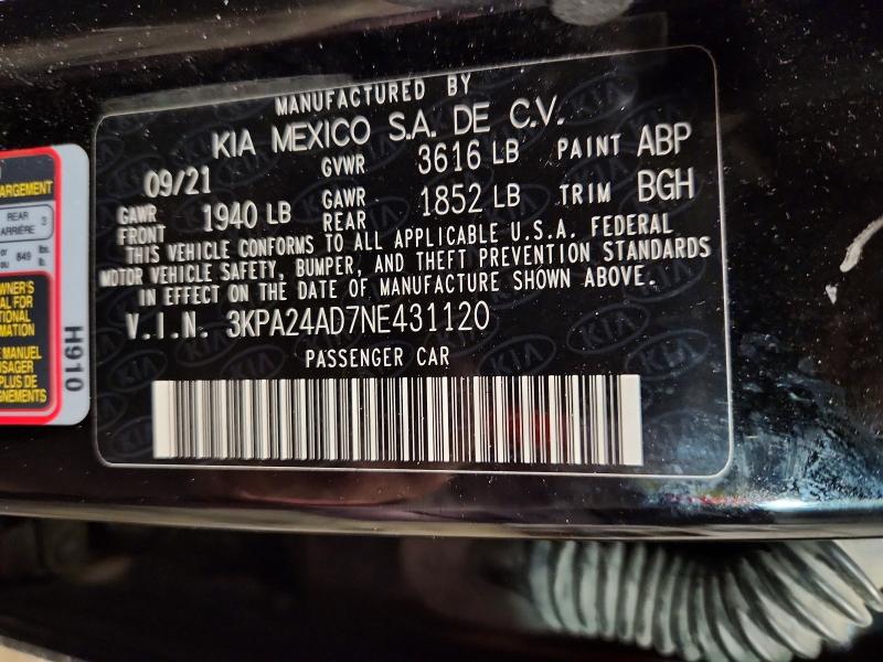 2022 Kia Rio მანქანა იყიდება აუქციონზე, vin: 3KPA24AD7NE431120, აუქციონის ნომერი: 78790915
