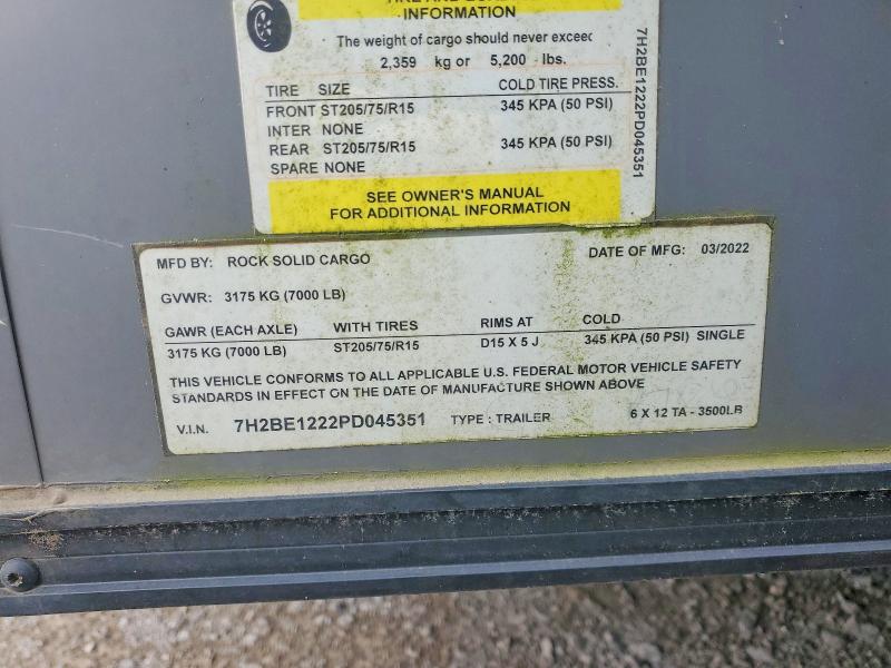 Продаж на аукціоні авто 2022 Rock Solid Carg Enclosed C, vin: 7H2BE1222PD045351, номер лоту: 78378785