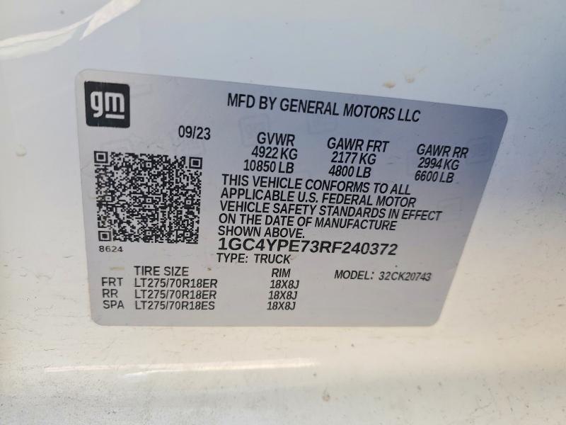 Aukcja sprzedaży 2024 Chevrolet Silverado, vin: 1GC4YPE73RF240372, numer aukcji: 78304375